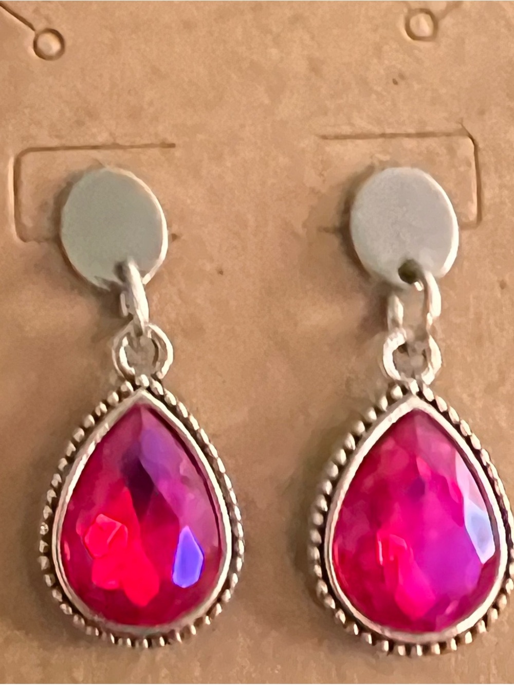 Teardrop Pink Crystal post Earrings